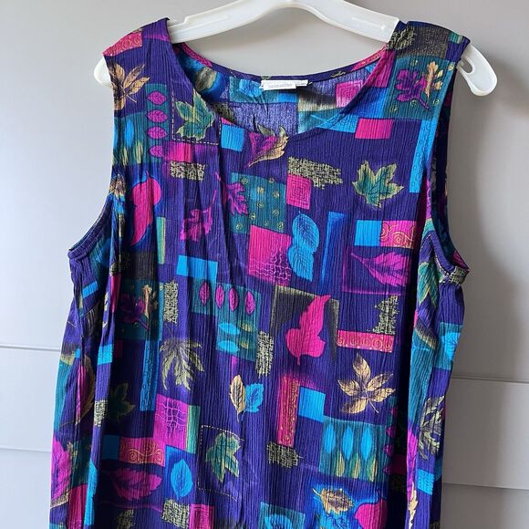VTG Drapers & Damons Maxi Dress Women Sz 14 Leaves Purple Sleeveless Lightweight - Picture 8 of 14